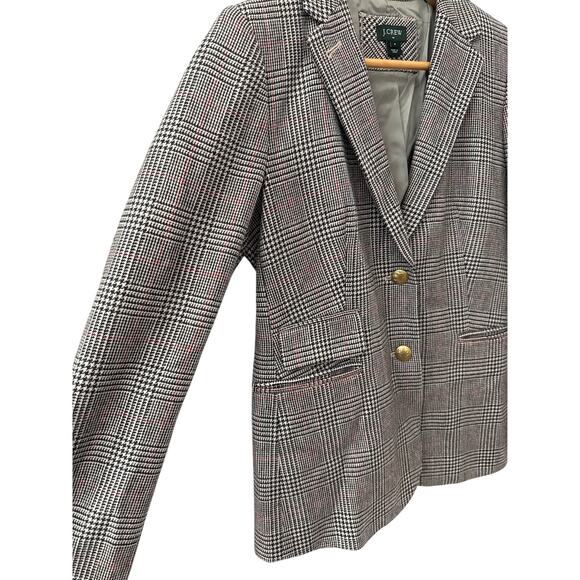 J. Crew Plaid Houndstooth Elbow Patch Wool Blazer Brown & Cream Size 6 - Picture 11 of 12